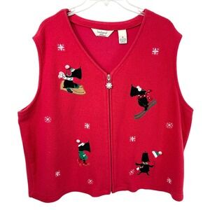 Bechamel XL Christmas Vest Red Fleece Scottie Dog Embroidered Full Zip VTG 1131